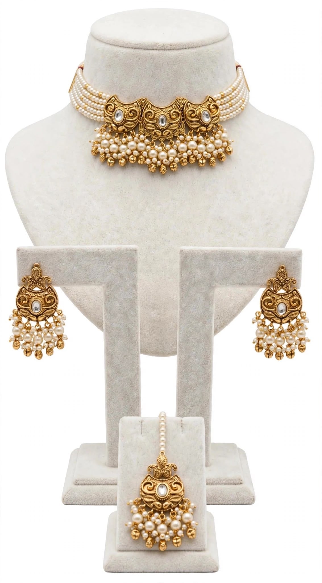 Necklace set with earrings and tikka, Code: 001