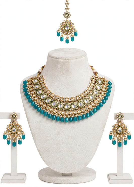 Sky blue or light blue choker / necklace set in Kundan ( high quality )- n53
