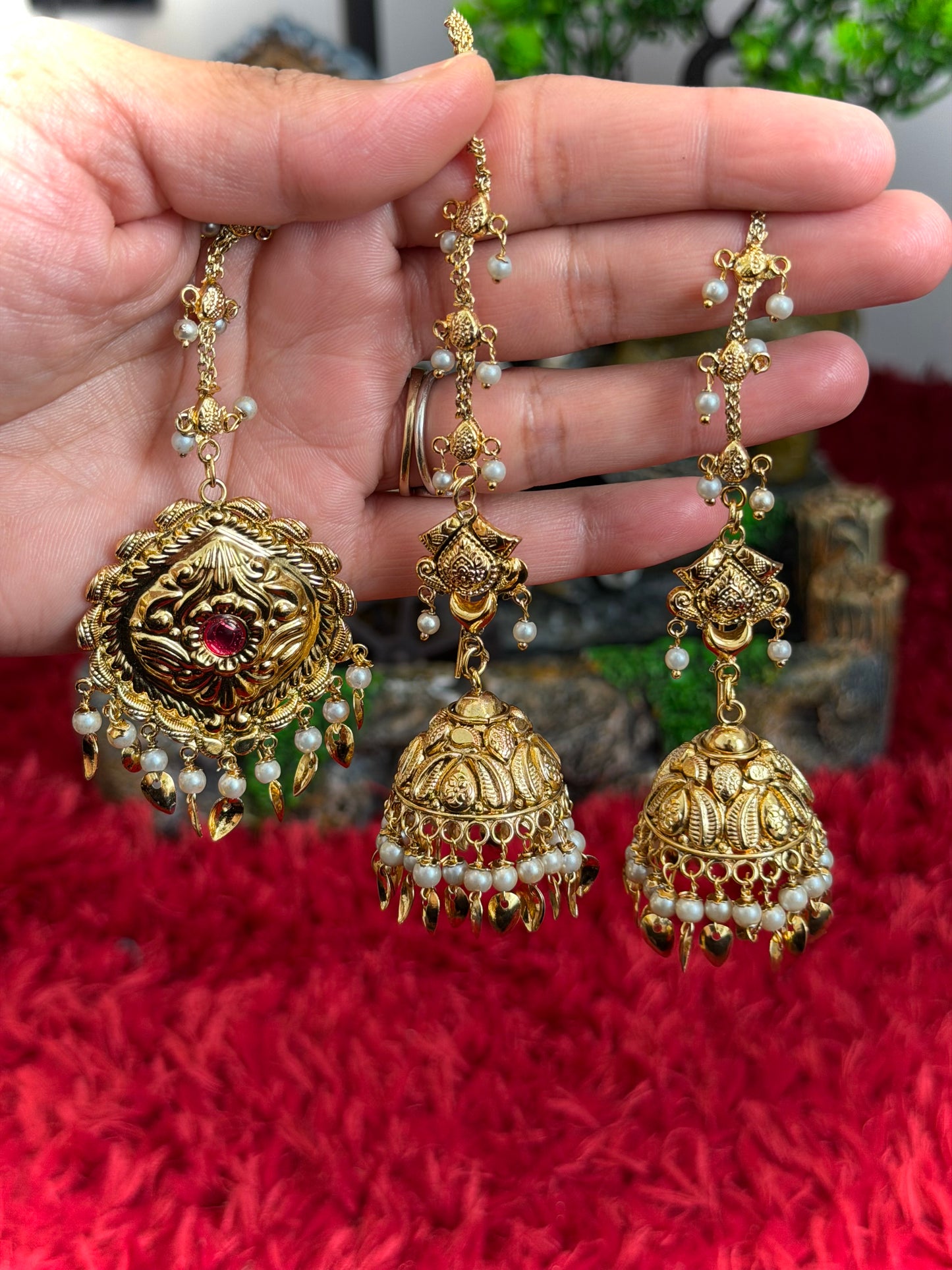 Gold plated jhumki with tikka - X62