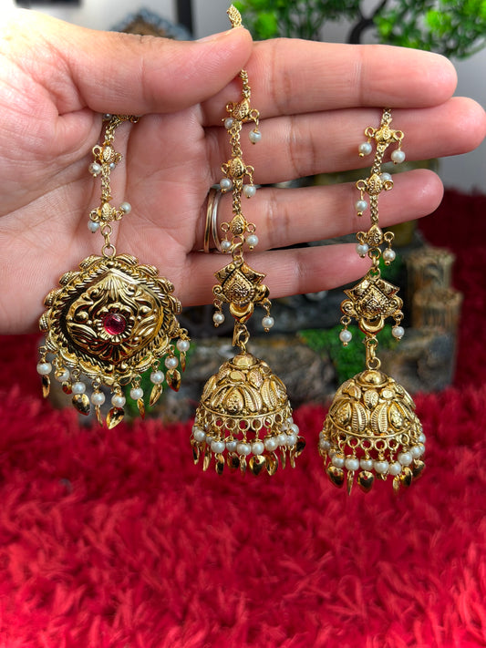 Gold plated jhumki with tikka - X62