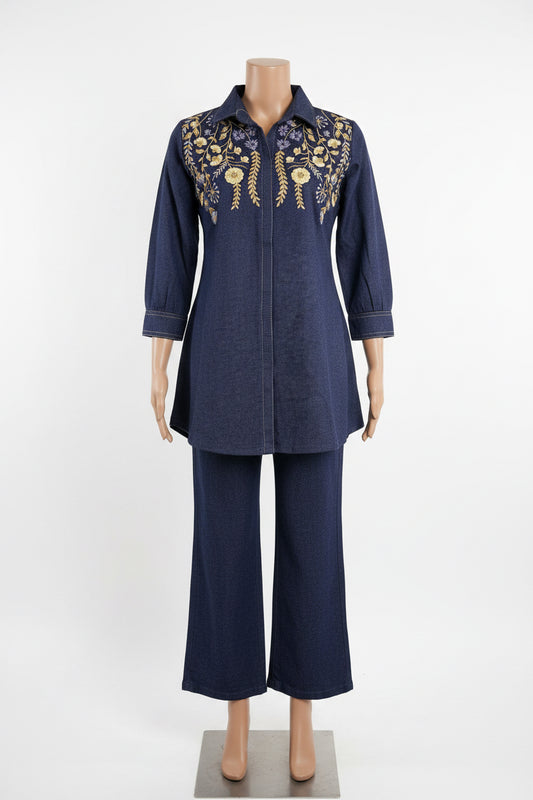 Woolen co-ord set in denim blue- Code: 174