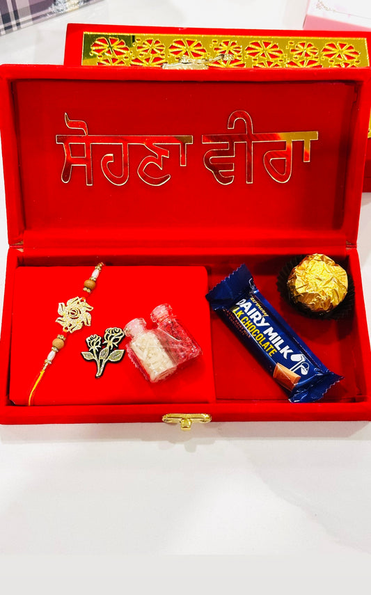 Sohna Veera - Brother Rakhi / Rakhdi hamper gift box ( American diamond ) - Assorted designs