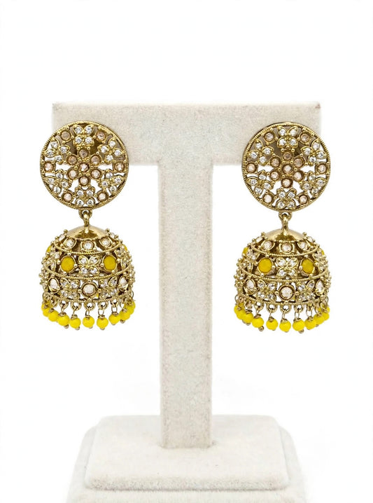 Earrings in polki, Colour: Yellow, Code: 095