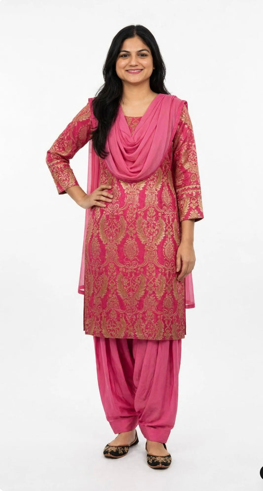 Rani pink salwar suit in brocade - Code 267