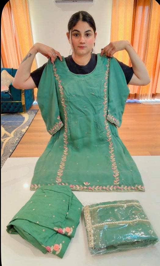 Party wear sardari suit with knot work - ( Colour: Aqua Green ) Code 928