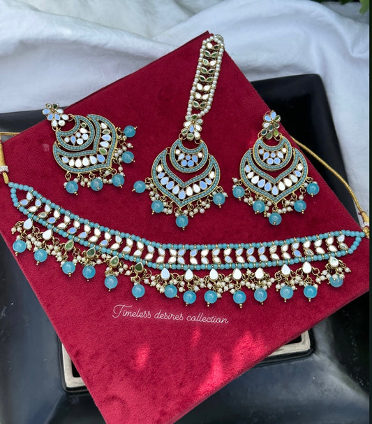 Sky blue or light blue choker / necklace set