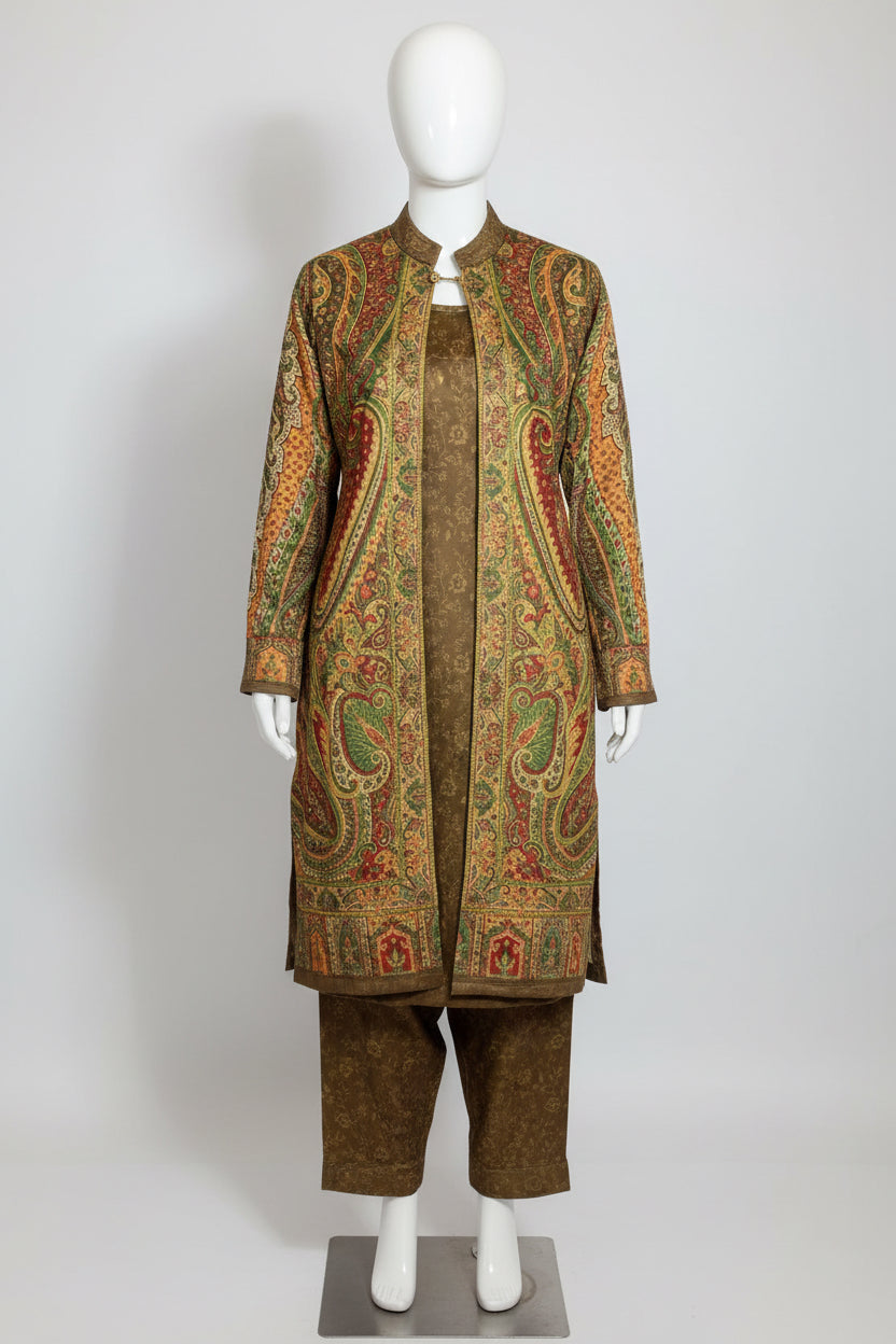 Premium Kashmiri style outfit on silk velvet - Code: 127 ( free size upto 42)