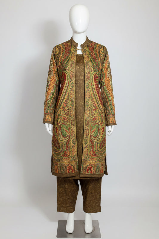 Premium Kashmiri style outfit on silk velvet - Code: 127 ( free size upto 42)