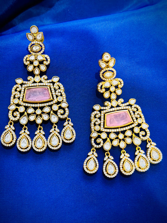 Moissanite earrings ( Premium Range ) Colour: Baby Pink , (Code: X4)