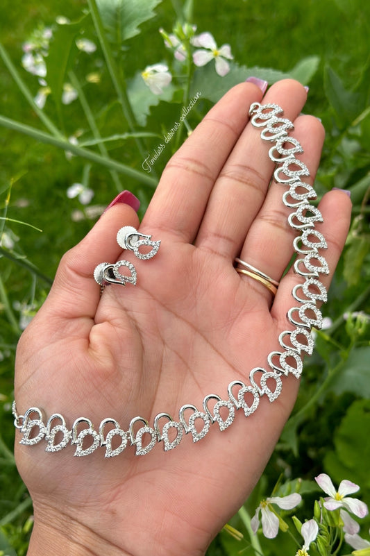 Silver American diamond necklace set