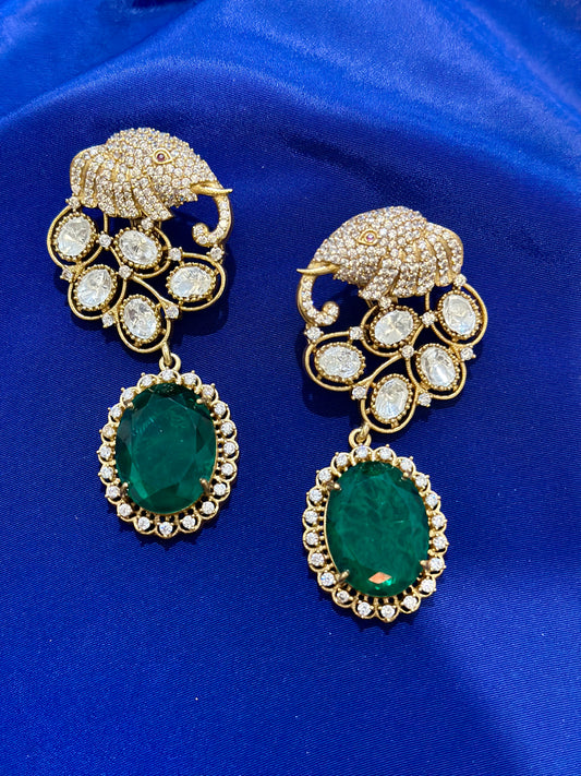 Mossonite+Doublet earrings ( Premium Range ) Colour: Green, (Code: X7)