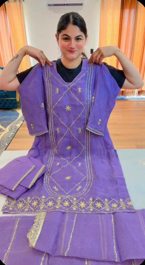 Party wear handwork suit - ( Colour: Lavender ) Code - 938