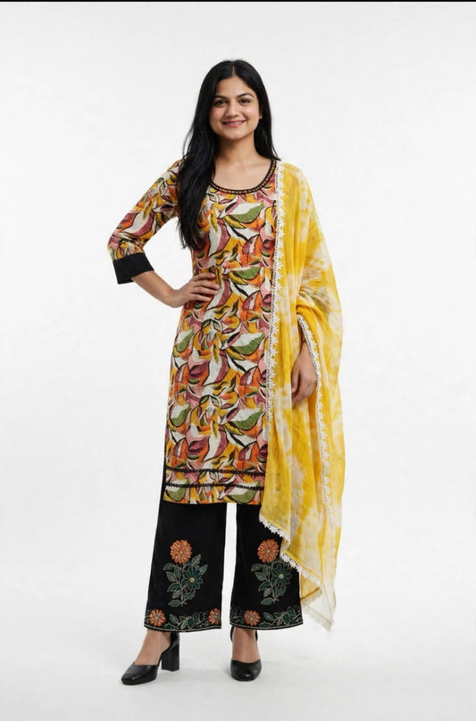 Cotton suit in premium quality with Embroidered pant and Tiy DIY Duppatta  ( Code - 292 )