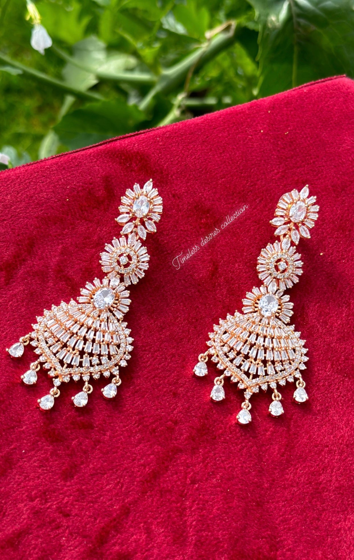 American diamond earrings in golden polish