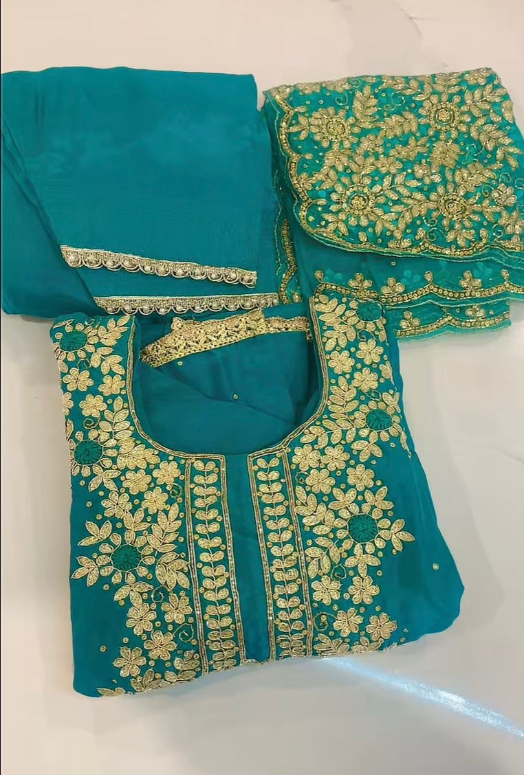 Sea Green Salwar suit on silk ( Code: 714 )