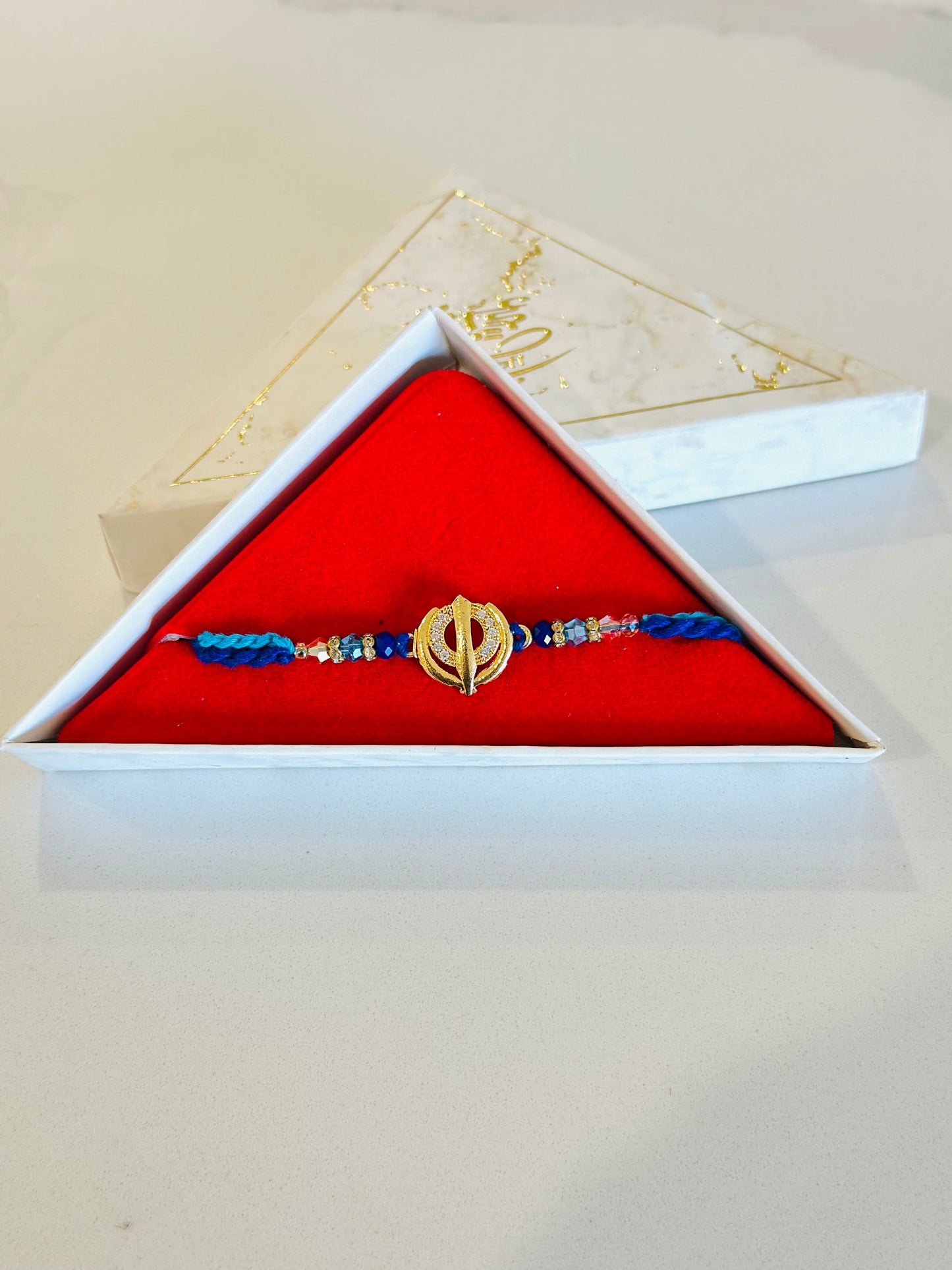 🪯 Khanda Rakhi / Rakhdi box in American Diamond