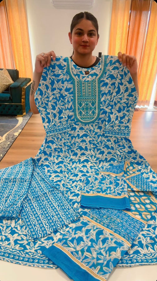 Readymade cotton anarkali suit, Colour: sky blue, Code: 175