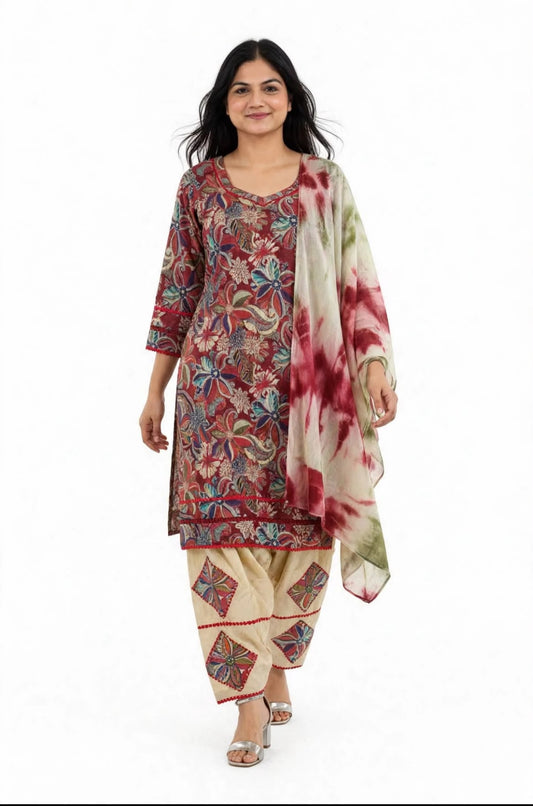 Premium semi party printed designer suit - Code 306