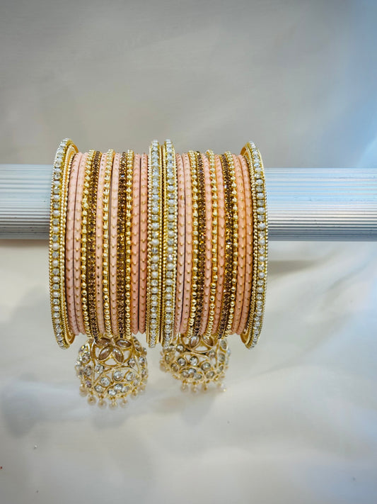 Bangle set with latkan - Colour: Peach( Code: 021 )