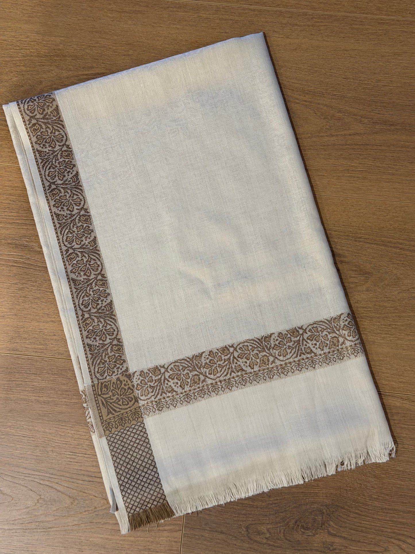 Self designed off white  pashmina shawl : Code Y24