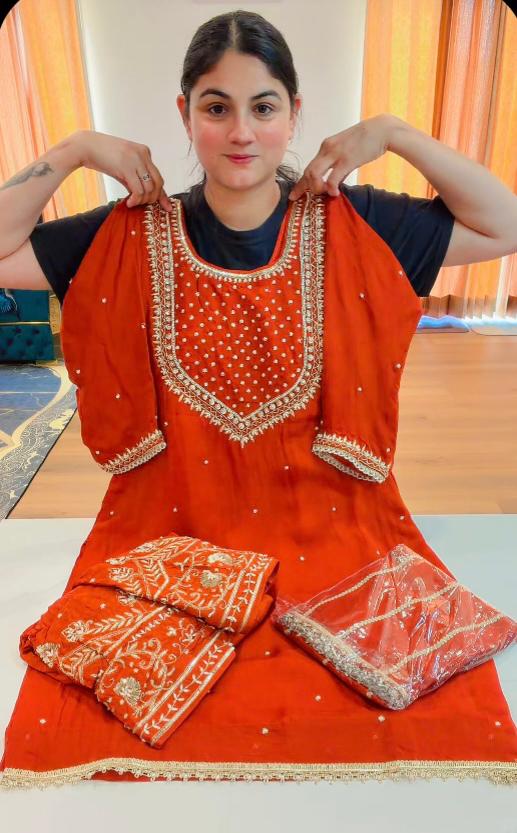 Handwork Party wear suit - ( Colour : Rust ) Code - 947