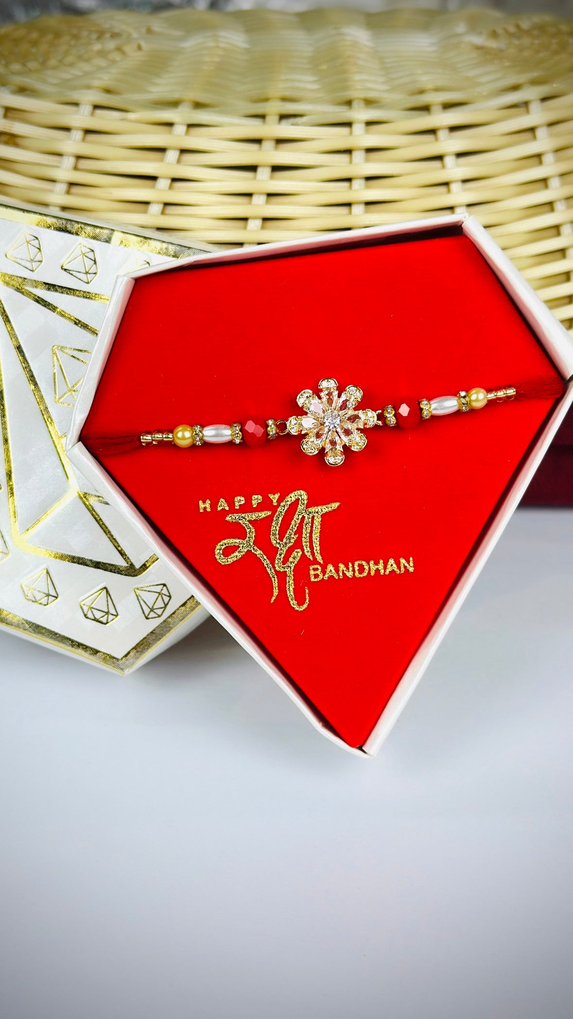 Premium Range Rakhi / Rakhdi Box in American Diamond - Code A42