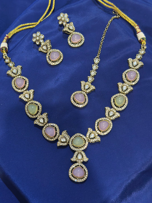 Kundan Necklace set with earrings, Colour: Multi , (Code: X16)