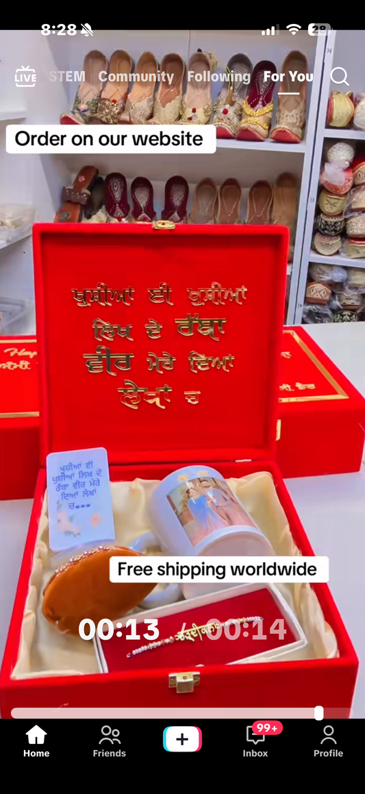 Premium hamper box for brother - included customised mug , table acrylic , key ring , rakhi x 2