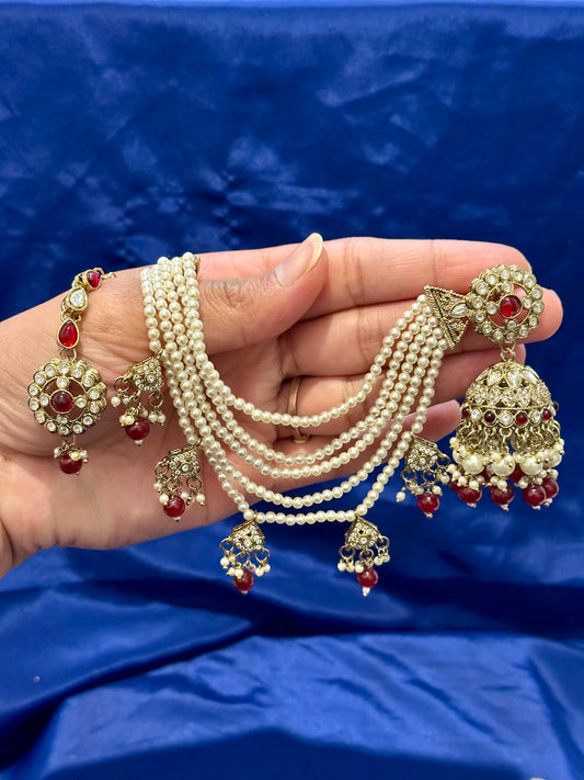 Kundan bahubali earrings, Colour: Maroon, (Code:097)