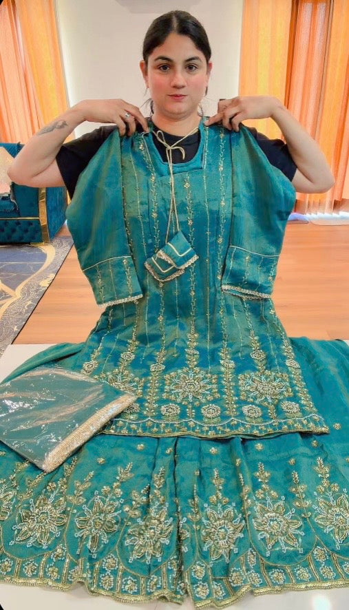 Party wear Sharara suit - ( Colour Rama green ) : Code 923