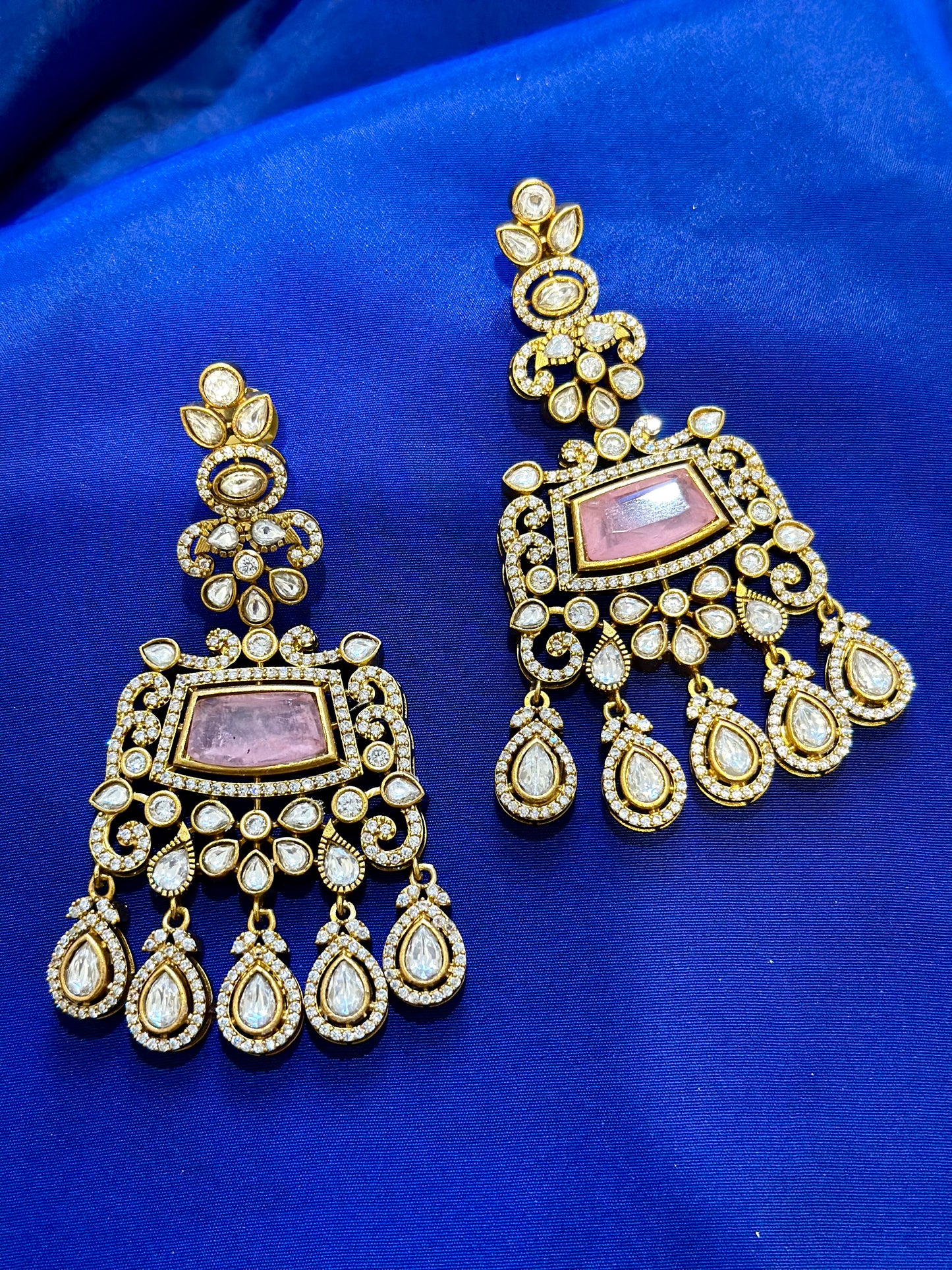 Moissanite earrings ( Premium Range ) Colour: Baby Pink , (Code: X4)