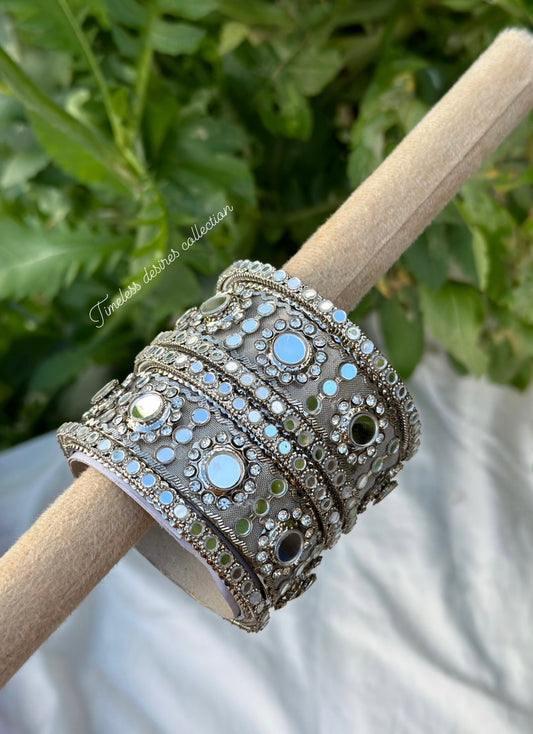 Silver mirror bangles ( set of both hands )