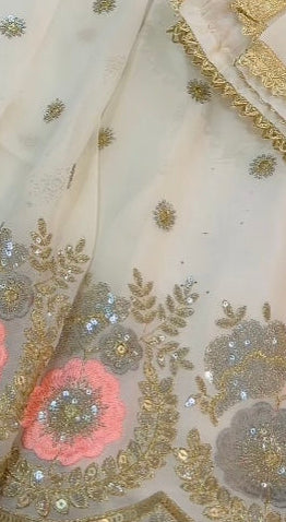 White Hand touch Sharara suit on Georgette ( Note- Minor marks as Manufacturing error on Bottom ) Picture attached ——- ON Clearance
