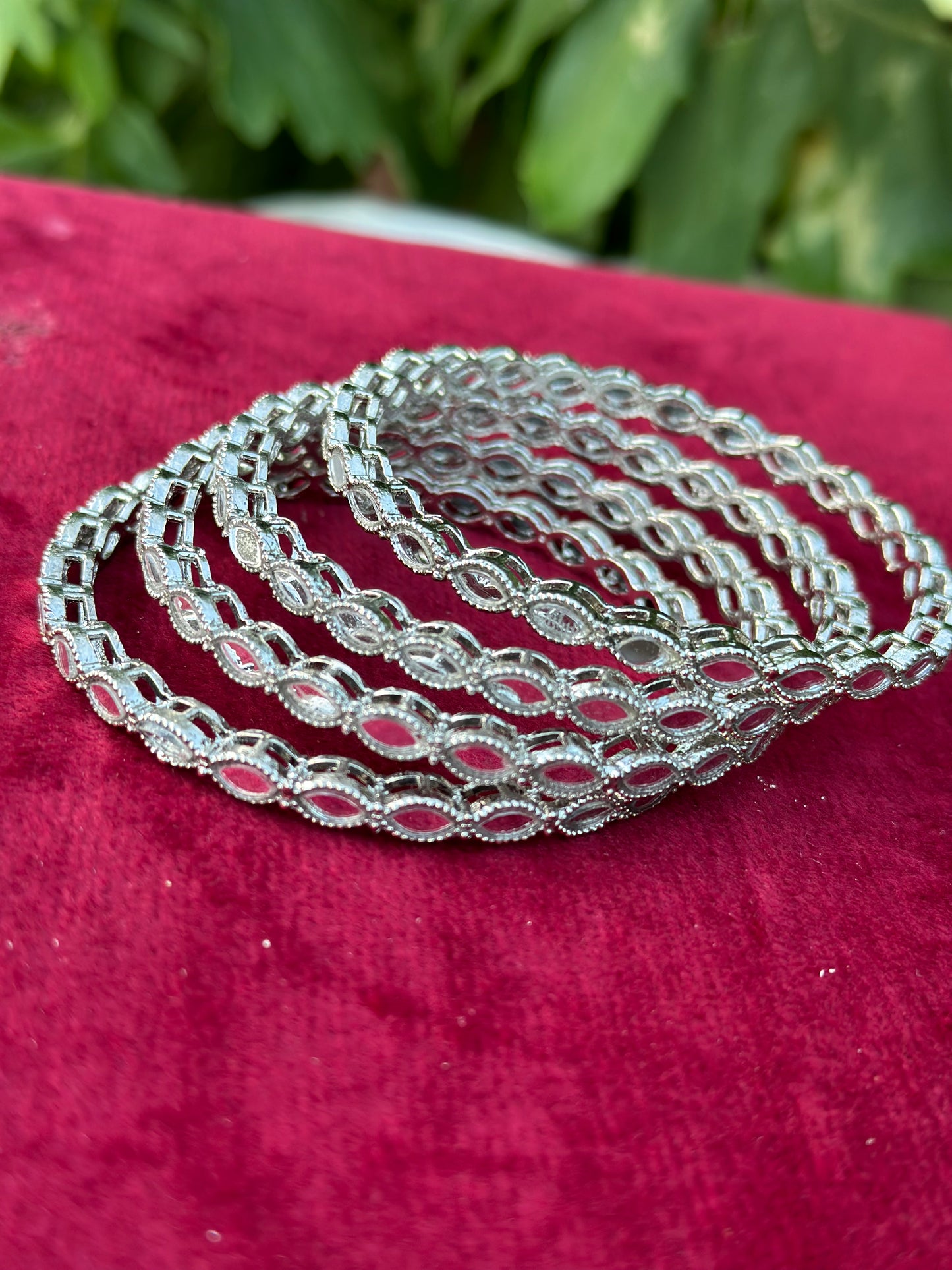 Mirror Kangan / bangles in silver ( set of 4 )