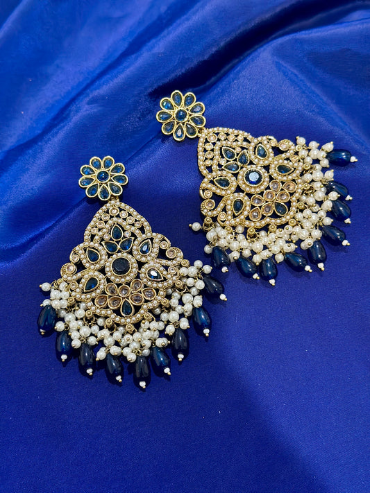 Polki earrings, Colour: Blue, (Code: X6)