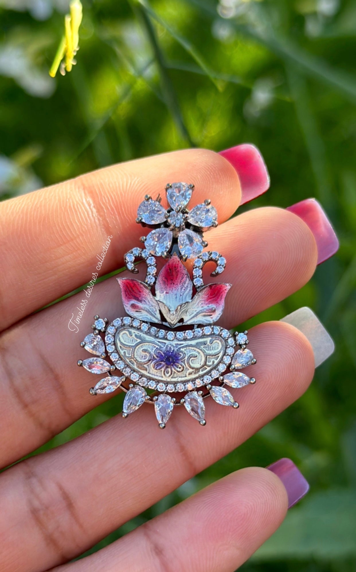Multi American diamond earrings in silver polish