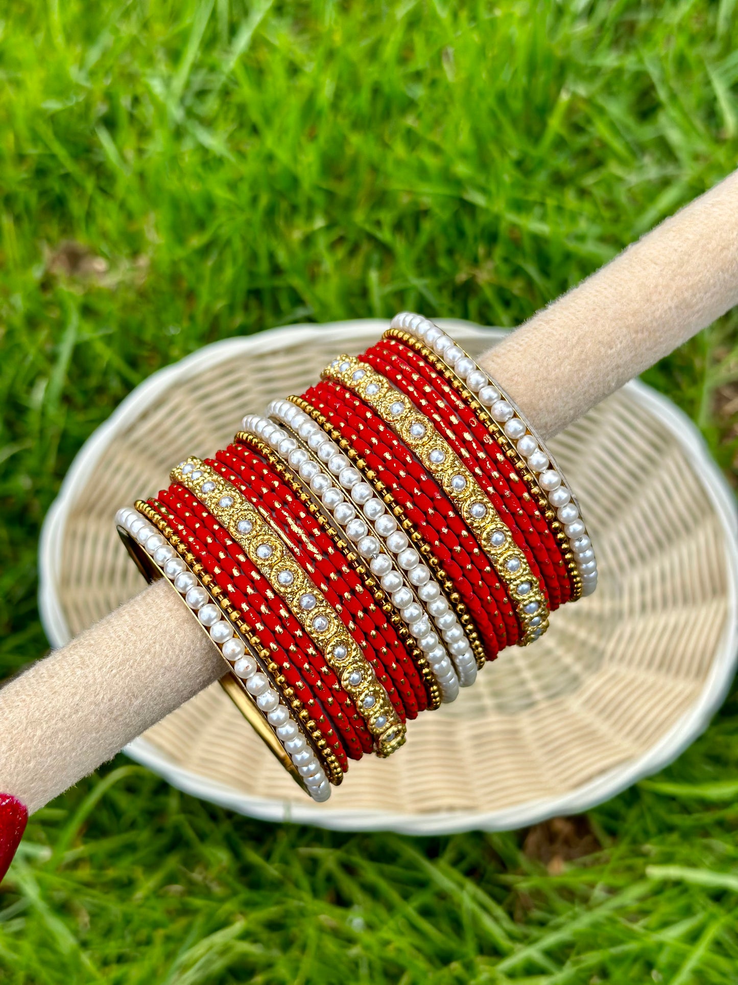 Red Pearl loaded bangles set ( both hands )