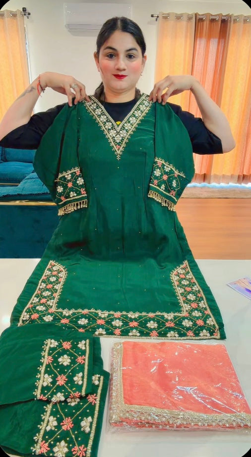 Handwork party-wear suit on crape - code 903