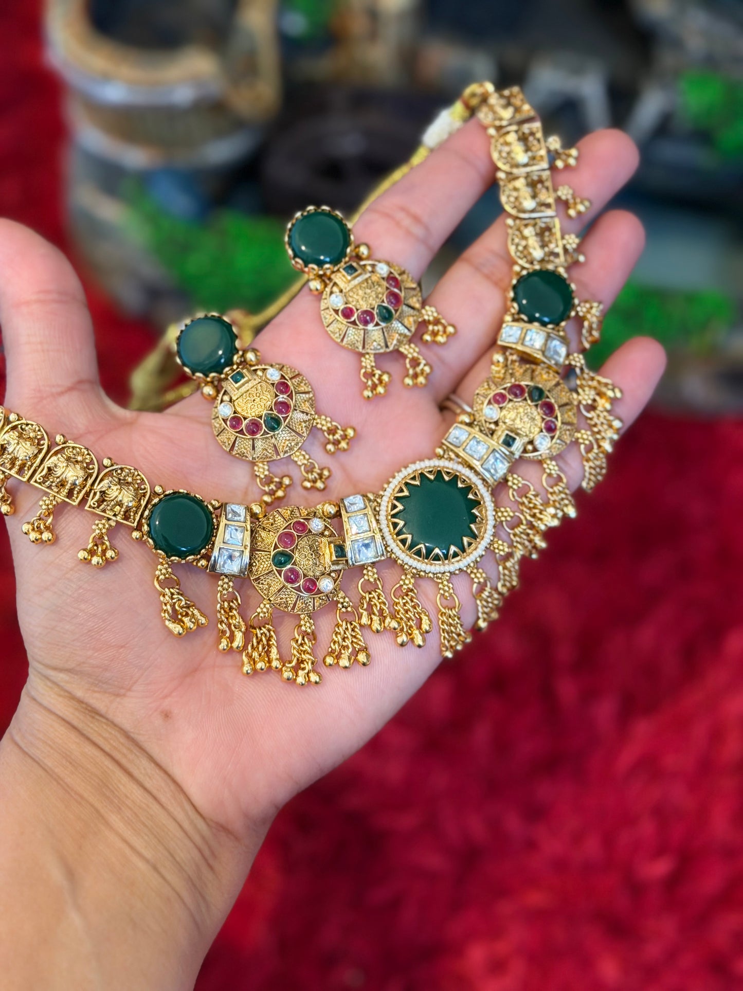 Kashmiri statement gold plated necklace set - X23