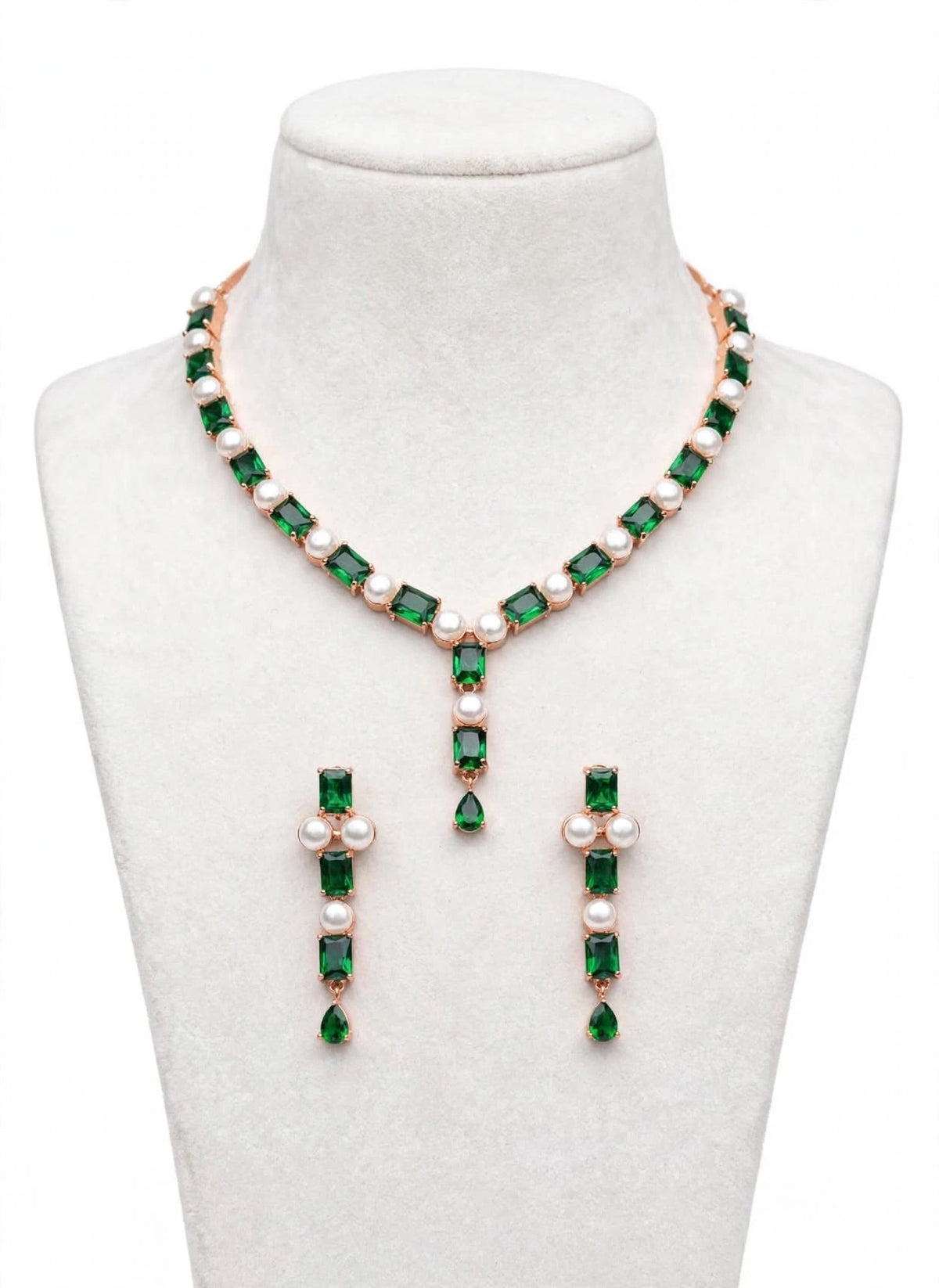 Green American diamond necklace set rose gold polish- n76