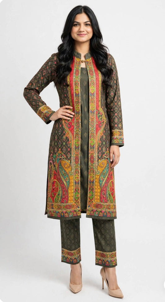 Premium Kashmiri style outfit on silk velvet - Code: 182 ( free size upto 42)