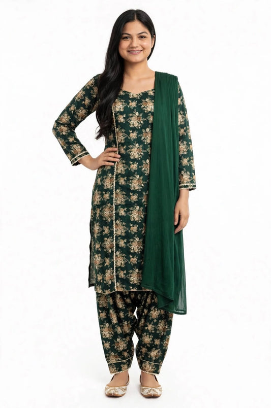 Premium quality cotton Suit in green - Code 300