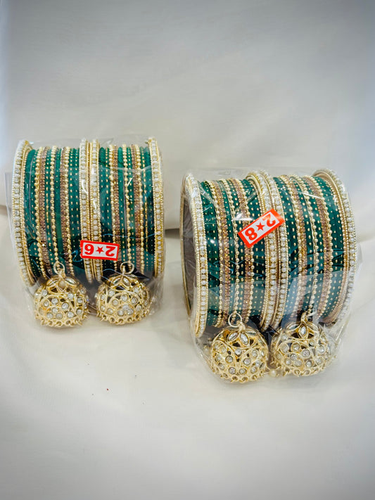 Bangle set with latkan - Colour: Green ( Code: 019 )