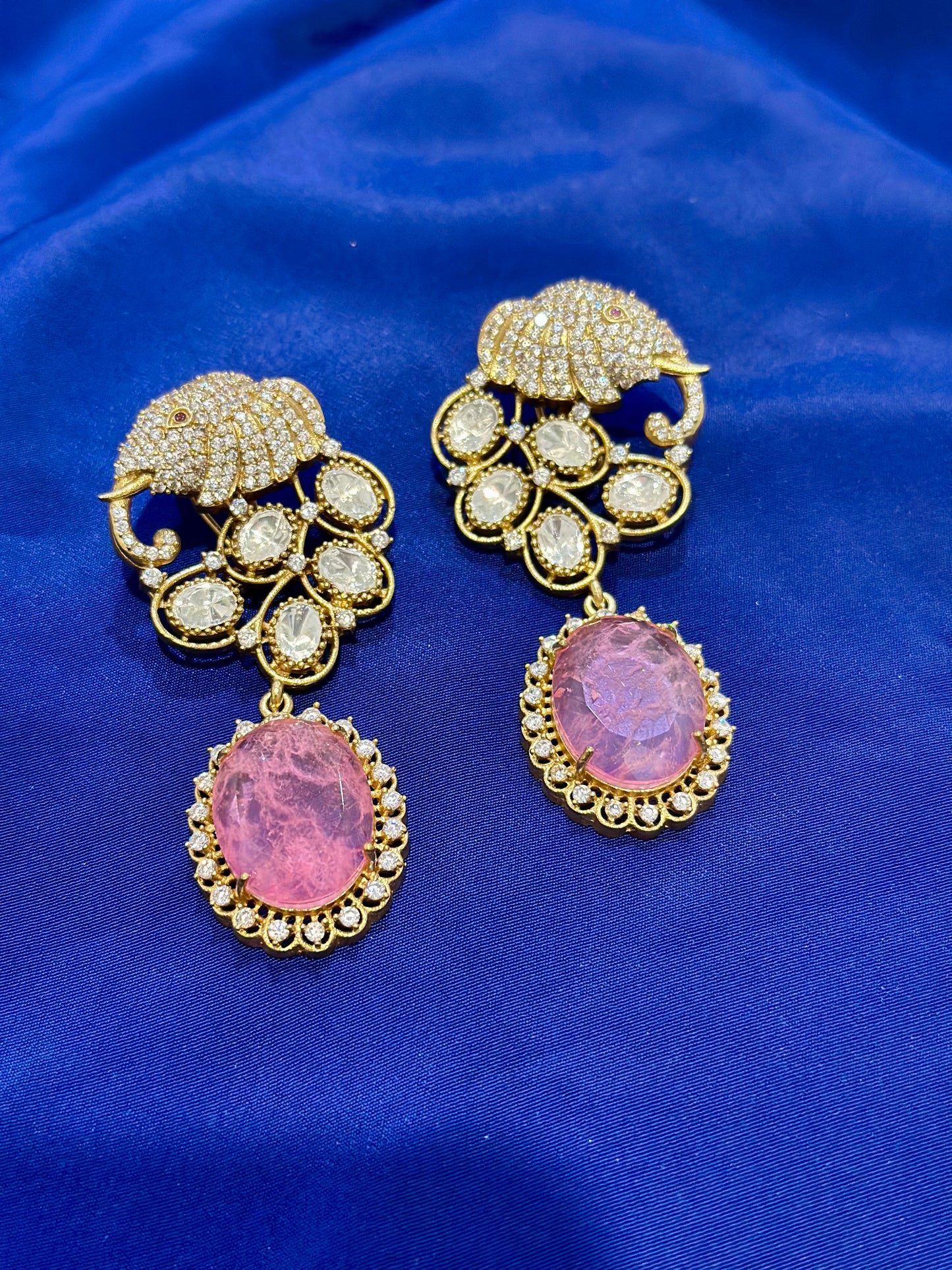 Mossonite+Doublet earrings ( Premium Range ) Colour: Pink, (Code: X7)