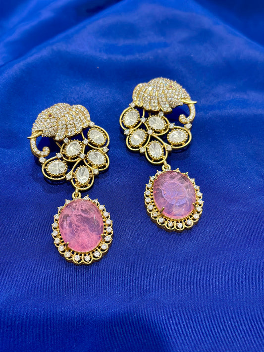 Mossonite+Doublet earrings ( Premium Range ) Colour: Pink, (Code: X7)