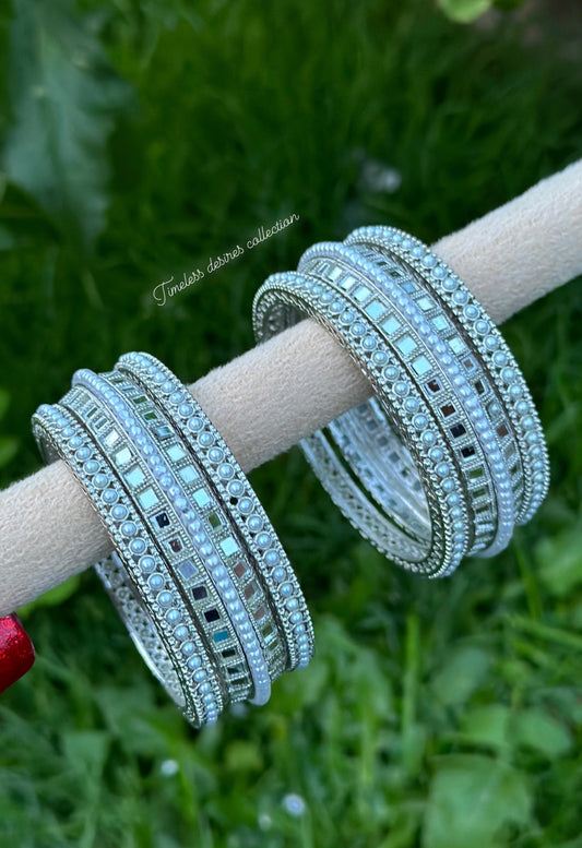 Silver bangles / kangan’s in mirror ( set of 6 )