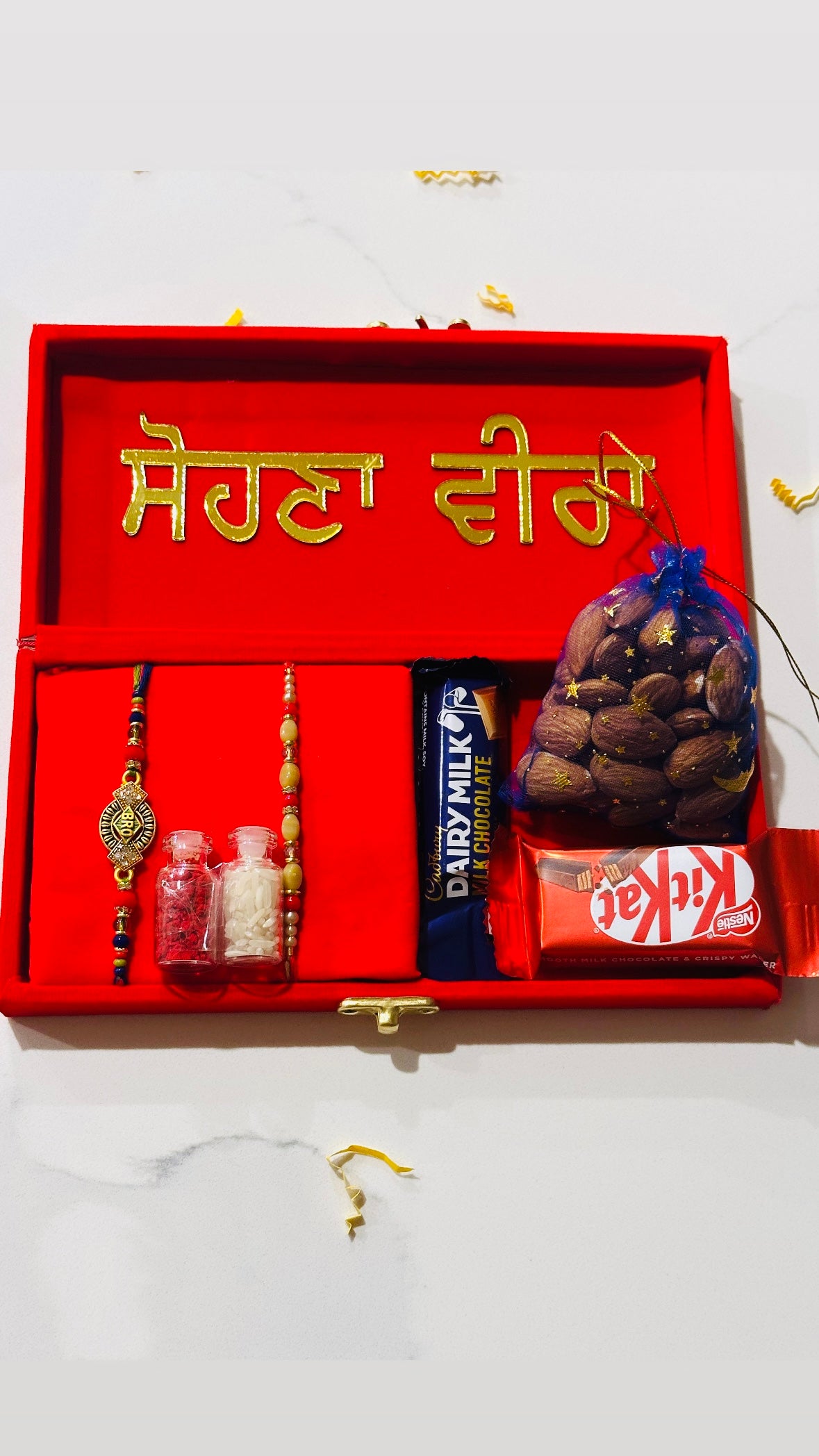 Sohna Veera Rakhi / Rakhdi Hapmer Gift Box (Assorted designs)