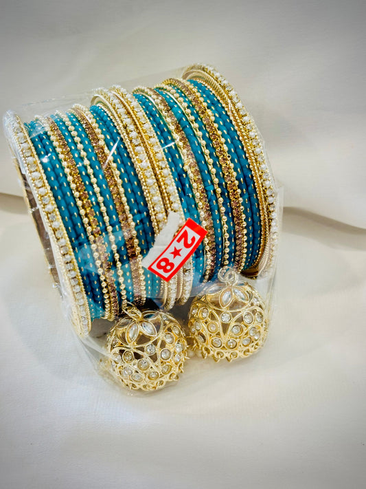 Bangle set with latkan - Colour: Firozi ( Code: 025 )