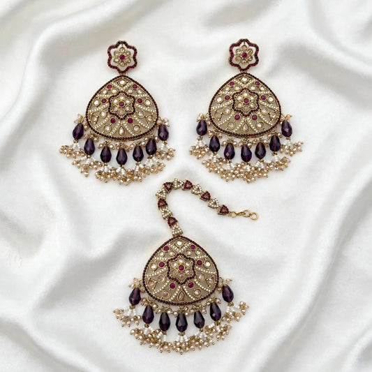 Dark purple earrings with tikka - J21