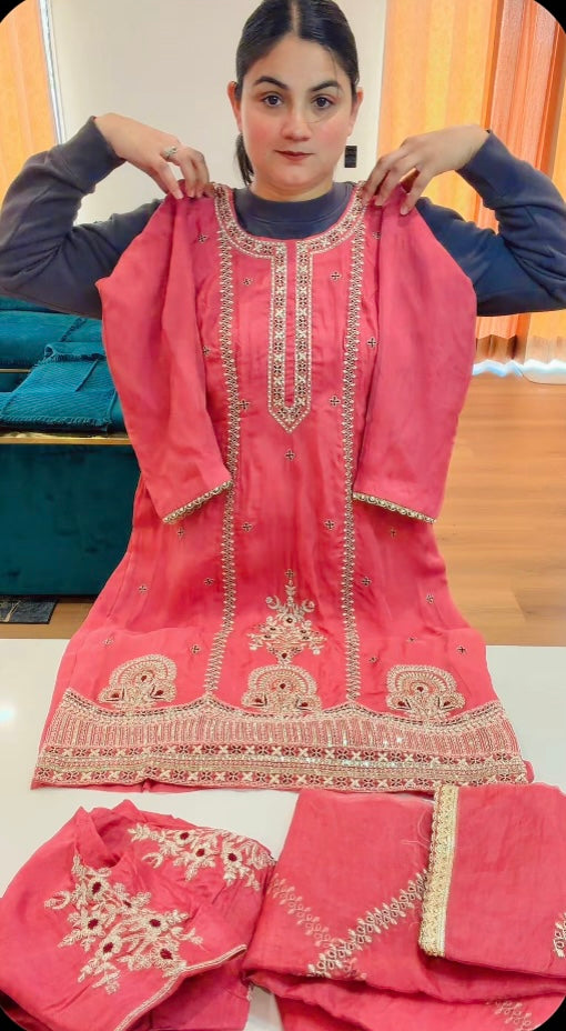 Party wear suit ( Colour : Peachy pink ) Code - S105